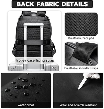 Laptop Backpack For Men Women Waterproof 15 Inch Pu Leather Black Casual Backapck For Work Business Travel College