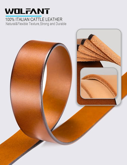 WOLFANT 1.5" Full Grain Leather Belt for Men in Gift Box,100% Italian Real Solid Leather