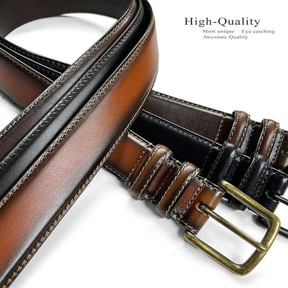 Men's Oil-Tanned Genuine Leather Dress Classic Belt 1-1/8"(30mm) or 1-3/8"(35mm) Wide One Piece Dress Belt