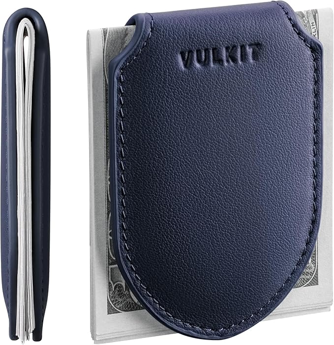 VULKIT Luxury Money Clip Genuine Leather Magnetic Closure Streamline Design Money Clip Wallet, Holds Up to 20 Bills