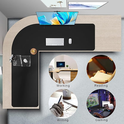 Mydours 57" x 57" x 20" L Shaped Desk Pad (Black), Extra Large Dual-Sided PU Leather Corner Desk Mat Protector for Home Office Computer Gaming