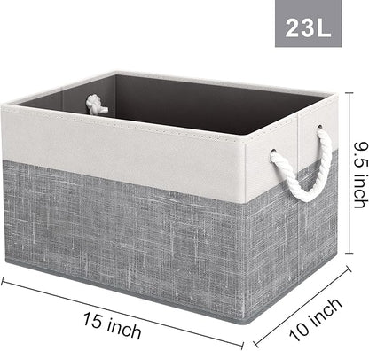 Fab totes Storage Bins [8-Pack], Foldable Storage Baskets for Organizing Toys, Books, Shelves, Closet, Large Storage Box with Rope Handles, Sturdy Organizer Bins, White & Grey