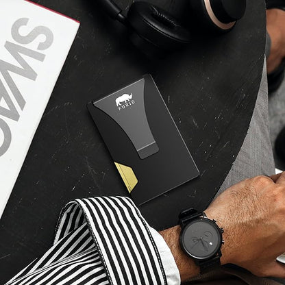 Card Wallet for Men Slim Minimalist: Metal Wallets with Money Clip - Rfid Thin Front Pocket Credit Card Holder - Gift for Men Husband Father at Anniversay Brithday