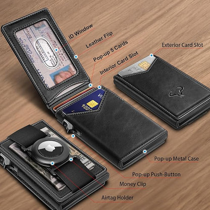 BULLIANT Men Wallet Gift Boxed,Slim Front Pocket Wallet Money Clip Card Holder 3.8"x2.7",Pop-up Access