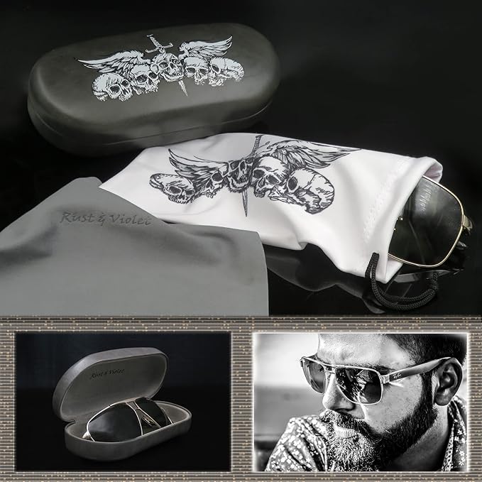 MyEyeglassCase - Large Sunglasses Case - Hard Glasses Case Holder w/Pouch & Cloth - Eyeglass Case Aviator Frames Men & Women
