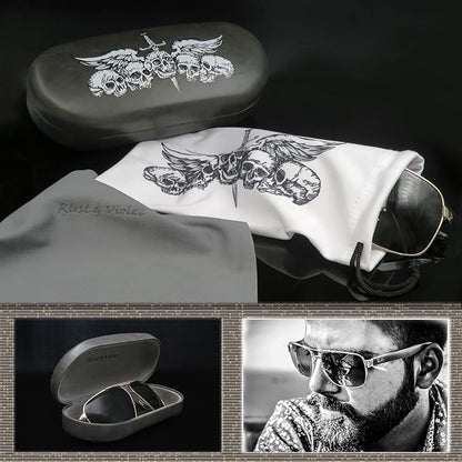 MyEyeglassCase - Large Sunglasses Case - Hard Glasses Case Holder w/Pouch & Cloth - Eyeglass Case Aviator Frames Men & Women