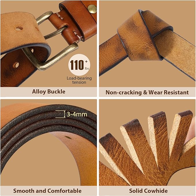 Men's Leather Belt Full Grain Leather Belts for Men Handmade Real Solid Top-Grain Leather Heavy-Duty Work Belt Gifts
