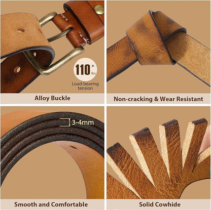 Men's Leather Belt Full Grain Leather Belts for Men Handmade Real Solid Top-Grain Leather Heavy-Duty Work Belt Gifts