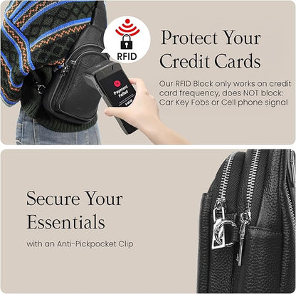 befen Genuine Leather Small Sling Bag for Women Anti-Theft Crossbody Chest Bags Fanny Packs for Travel with RFID Card Slots