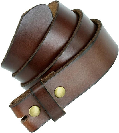 Men's Replacement Belt Strap 100% Genuine Leather Plain Casual Belt Strap with Snaps 1-1/2"(38mm) Wide