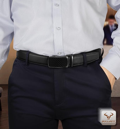 BULLIANT Men's Ratchet Belt 2 Pack-Click Leather Belt Adjustable for Men Gift 1 3/8-Cut for Perfect Fit