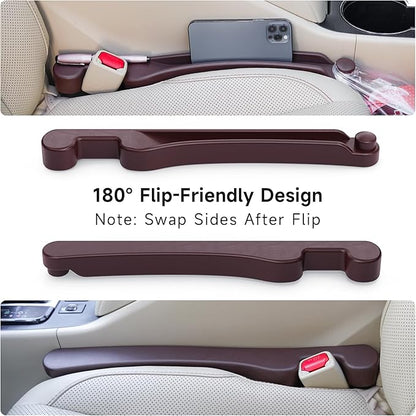 Car Seat Gap Filler Set of 2, 3IN1 Seat Side Gap Filler Plug with Storage Slot & Hook Function, Soft Foam Universal Fit Car SUV Truck Fill Gap Between Seats Console Organizer（Narrow Deep Brown）