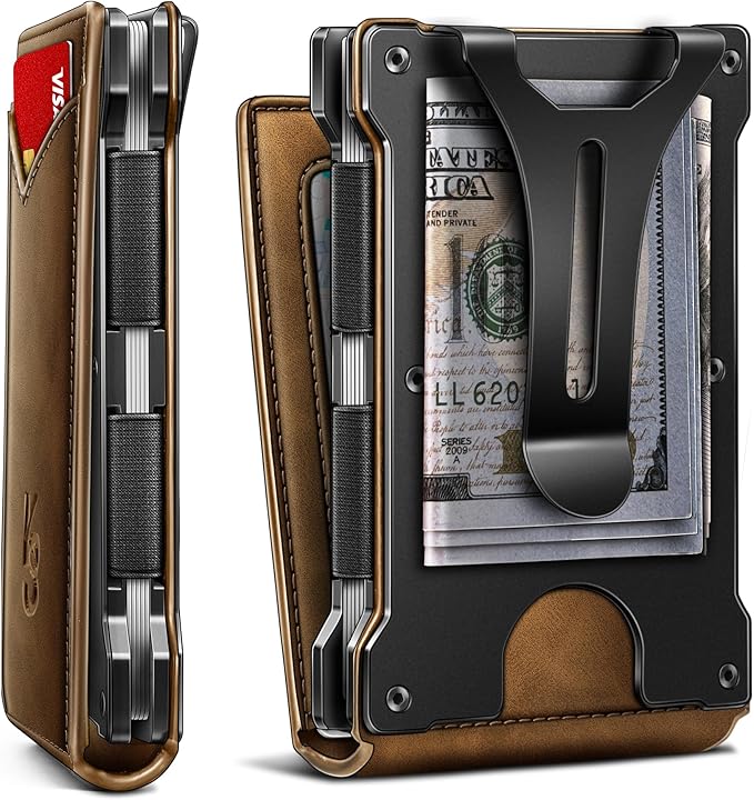 KEMISANT Men Wallet- Slim Wallet Money Clip For Gift Men in Front Pocket 12Cards-Metal Case with Magnetic Flip