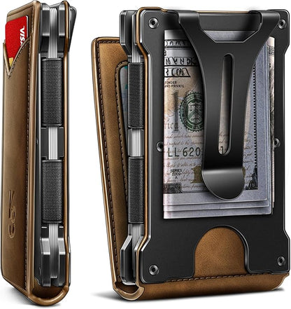 KEMISANT Men Wallet- Slim Wallet Money Clip For Gift Men in Front Pocket 12Cards-Metal Case with Magnetic Flip
