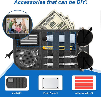 Car Sun Visor Organizer,Truck Accessories with Photo Frame & Zippered Pocket, Universal Visor Organizer Bag with Acrylic Window, Fits Most Cars for Storage