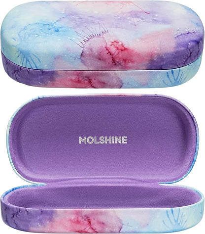 molshine Hard Shell Leather Sunglasses Case,Classic Large Glasses Case for Women Men,Sunglass Eyeglasses