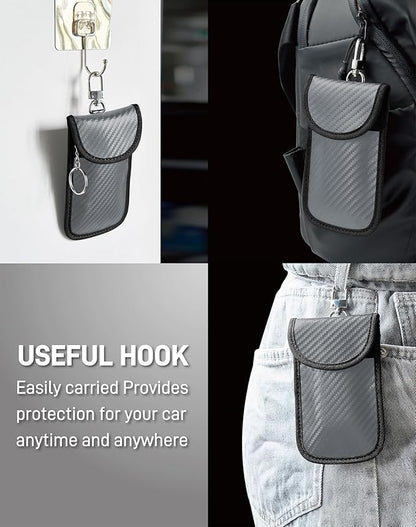 Upgraded Faraday Bag for Key Fob (2 Pack), Premium Faraday Key Fob Protector– Car RFID Signal Blocking, Car Security Protection, Anti-Theft Pouch, Anti-Hacking Case Blocker Grey