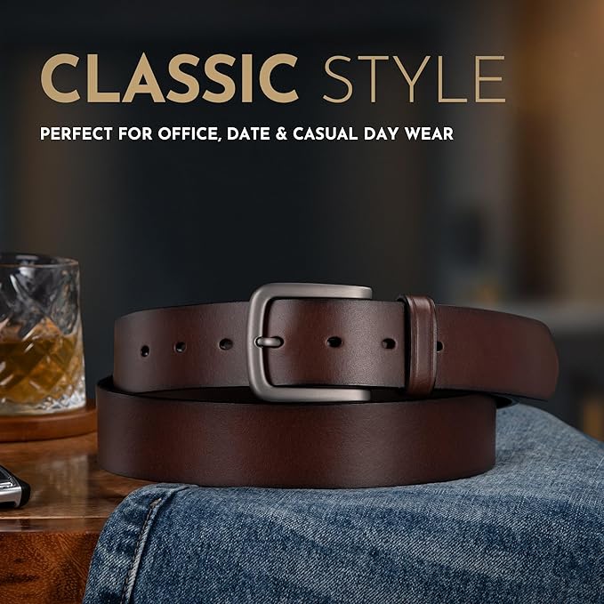 Buffway Men's Leather Belt,1.5" Handmade Top-Grain Leather–Durable,Comfortable,Suitable for Everyday Formal & Casual Wear
