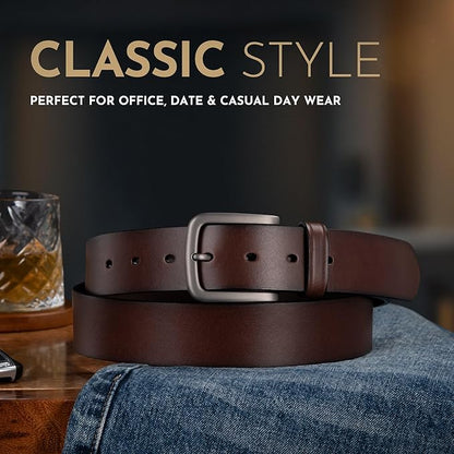 Buffway Men's Leather Belt,1.5" Handmade Top-Grain Leather–Durable,Comfortable,Suitable for Everyday Formal & Casual Wear