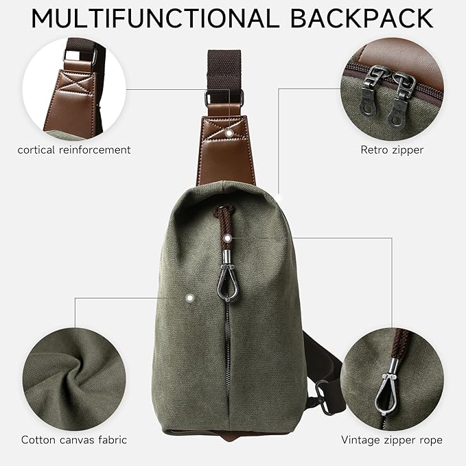 MOYYI Canvas Sling Bag Small Crossbody Bag for Men & Women, 2.5L Mini Casual Daypack Shoulder Bag, 2.5L Capacity (Green)
