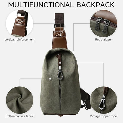 MOYYI Canvas Sling Bag Small Crossbody Bag for Men & Women, 2.5L Mini Casual Daypack Shoulder Bag, 2.5L Capacity (Green)