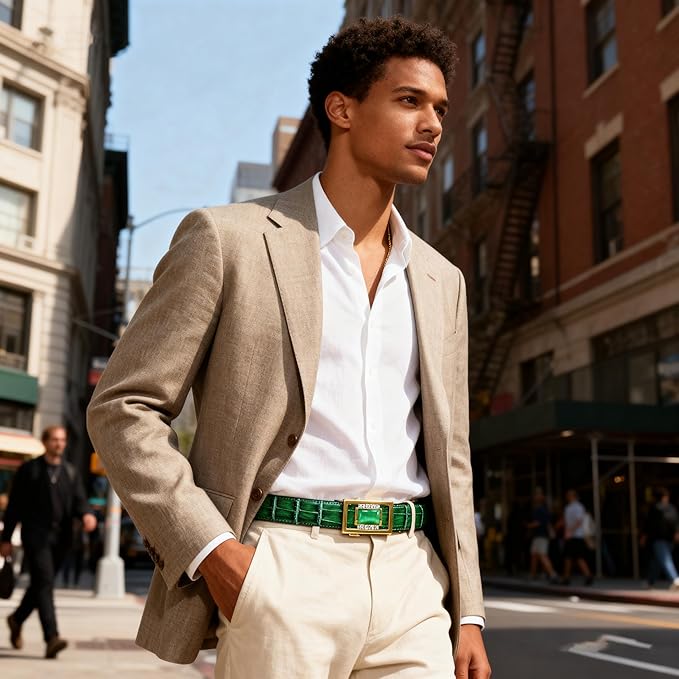 Barry.Wang Mens Belts Leather Ratchet Automatic Buckle Slide Click 1 3/8" Designer Dress Fashion Classic Casual Work Business