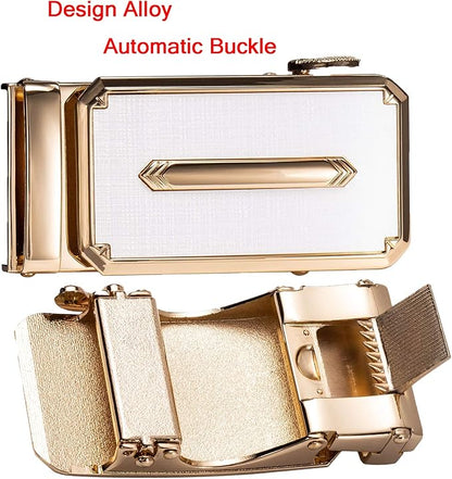 Dubulle Designer Mens Belts, Sliding Automatic Buckle Ratchet Dress Belt TOP Genuine Leather Strap Gifts