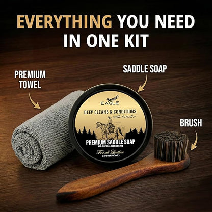 Eagle Saddle Soap for Leather – 3-Piece Saddle Soap Kit for Leather Cleaning, Boots, Tack, and Saddles – Includes Applicator and Cloth – Leather Soap and Conditioner for Leather Boots and Tack Care