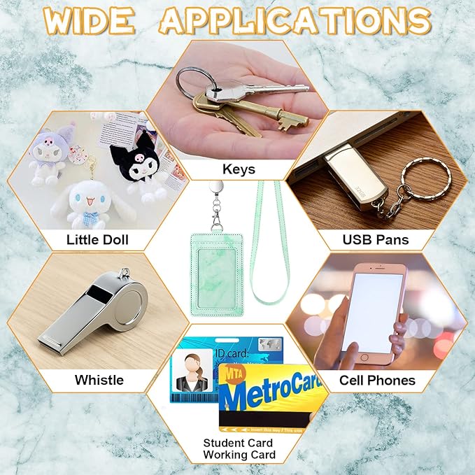 ID Badge Holder with Lanyard Marble Pattern Retractable Badge Holder PU Leather with Clear ID Window 1 Credit Card Case Name Badge Keychain Tags Protector for Women Nurse Teacher Office (Green)
