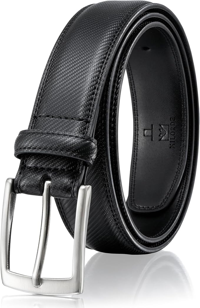 MILORDE Men's Genuine Leather Dress Belt, Handmade, 100% Cow Leather, Fashion & Classic Designs for Work Business and Casual