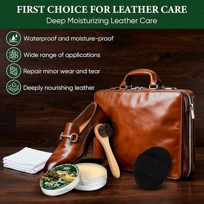 4-in-1 Mink Oil Leather Conditioner and Cleaner 3.52 oz - Premium Waterproof Formula for Leather Cowboy Boots,Shoes,Saddles & Bags with Horsehair Brush, Sponge & Microfiber Cloth
