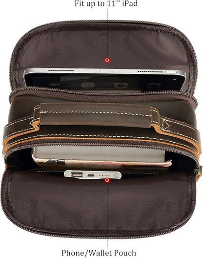 Polare Italian Full Grain Leather Messenger Bag Vintage Chest Shoulder Crossbody Bag Casual Sling Business Handbag for Men
