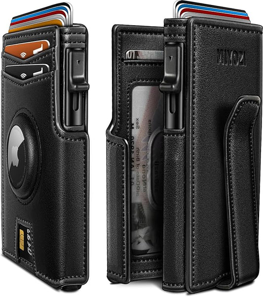 miyozi Airtag Wallet for Men,with Money Clip 10 Cards Metal Case Smart Slim Pop Up Credit Card Holder Flip with Magnetic Closure RFID Blocking wallet with Gift Box