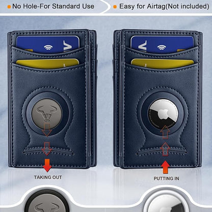 BULLIANT Men Airtag Wallet,Slim Wallet Money Clip Card Holder Magnetic Closure 12 Cards in Front Pocket RFID Blocking