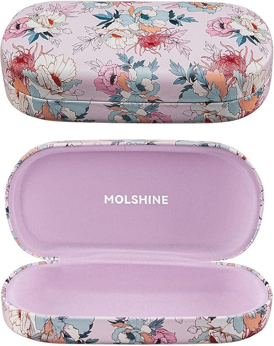 molshine Hard Shell Leather Sunglasses Case,Classic Large Glasses Case for Women Men,Sunglass Eyeglasses