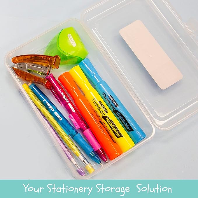 BAZIC PRODUCTS Plastic Pencil Case, Ruler Length Large Utility Storage Box, Multi Purpose Organizer & Supply Holder, Clear Box Design, Ideal for School, Office & Craft Use, 4-Pack