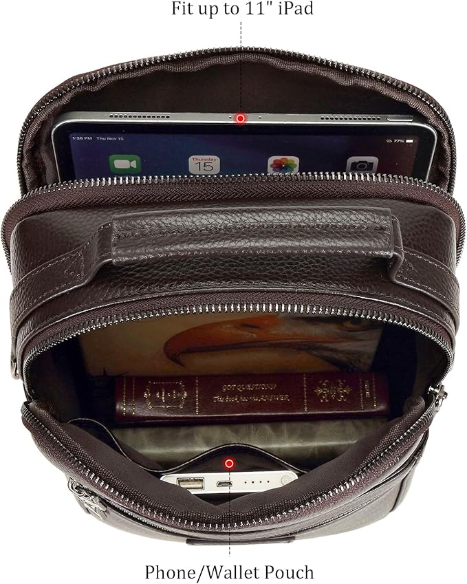 Polare Italian Full Grain Leather Messenger Bag Vintage Chest Shoulder Crossbody Bag Casual Sling Business Handbag for Men