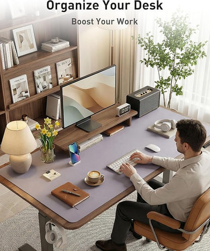 Aothia Faux Leather Desk Mat - Large Mouse Pad, Non-Slip PU Leather Blotter, Waterproof Writing Surface for Office and Home (Lavender, 63" x 17")