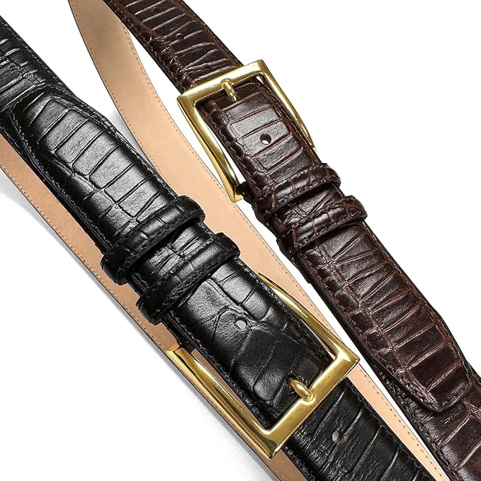 Men's Oil-Tanned Genuine Leather Dress Classic Belt 1-1/8"(30mm) or 1-3/8"(35mm) Wide One Piece Dress Belt