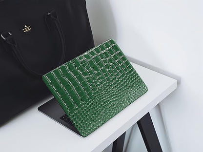 KEROM Compatible for Crocodile MacBook Pro 13 Inch Case 2026 2022-2016 M2 M1 A2338 A2289 A2251 A2159 A1989 A1706 A1708, Textured Aligator Skin Snakeskin PU Leather Case & Keyboard Cover, Emerald Green