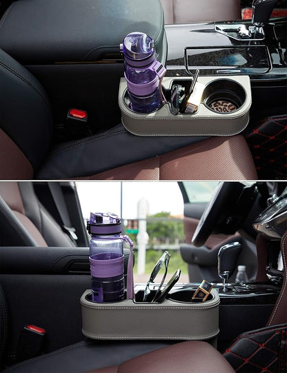 Car Seat Organizer Cup Drink Holders,Multifunctional Gap Filler Storage Box,Insert Organization Helps Reduce Distracted Driving&Holds phone Mount Mug Bottle Cellphones Coasters Wallet Cards (XBD-Gray)