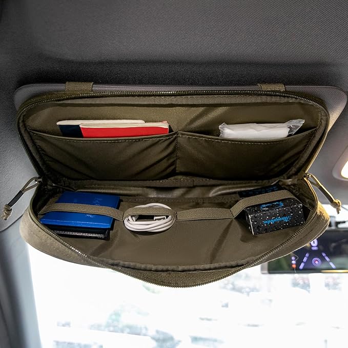 EXCELLENT ELITE SPANKER Car Sun Visor Organizer Auto Interior Accessories Visor Storage Pouch Holder for Car, SUV, Truck with Multi-Pocket(Ranger Green)