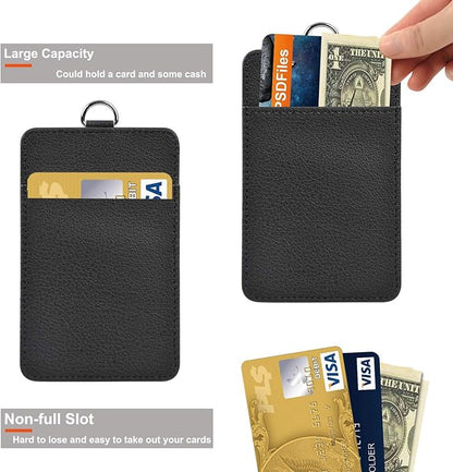 2 Pack PU Leather ID Badge Holder, Life-Mate ID Badge Holder with 1 Clear ID Window 1 Credit Card Slot and PU Leather Lanyard for Badge Credit Cards College ID Cards in Black