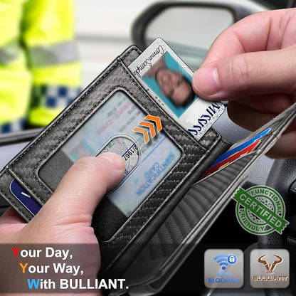 BULLIANT Magnetic Closure Slim Wallet-Genuine Leather Front Pocket Wallet for Men,RFID Blocking,Holds 12 Cards and Money Clip