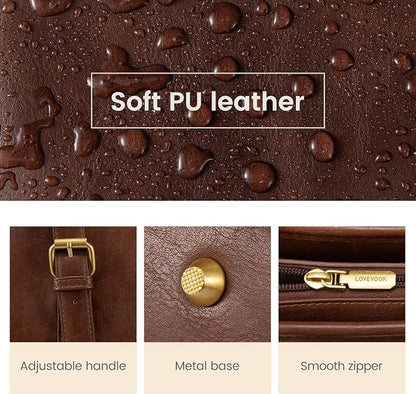 LOVEVOOK Laptop Tote Bag for Women,Vintage Leather Work Tote Bag for Women Computer Briefcase Bag,Waterproof Teacher Business