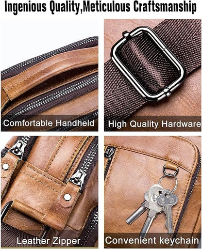 Men's Vinatge Leather Crossbody:Compact with Organized Pockets,Stylish & Functional for Everyday Carry