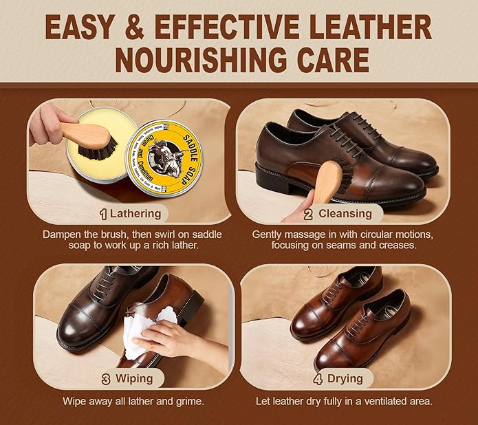 Leather Boot Care Kit, Mink Oil & Saddle Soap for Leather Cleaning & Leather Boots, 6-in-1 Leather Shoe Care Kit