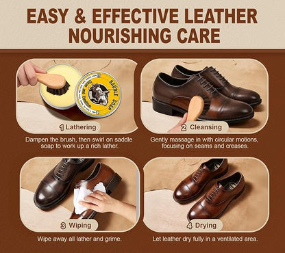 Leather Boot Care Kit, Mink Oil & Saddle Soap for Leather Cleaning & Leather Boots, 6-in-1 Leather Shoe Care Kit