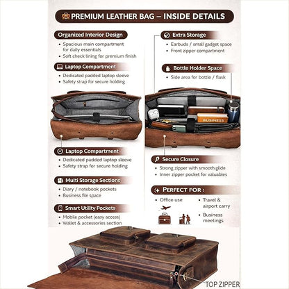 cuero Retro Brown Laptop Messenger Bag Office Briefcase Crossbody Travel Bag For Men And Women Bag Office Laptop Bag