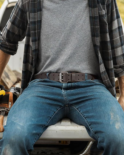 CHAOREN Work Belts for Men Heavy Duty - 1.5" Full Grain Leather Belt Casual - Fully Adjustable, Double Prong